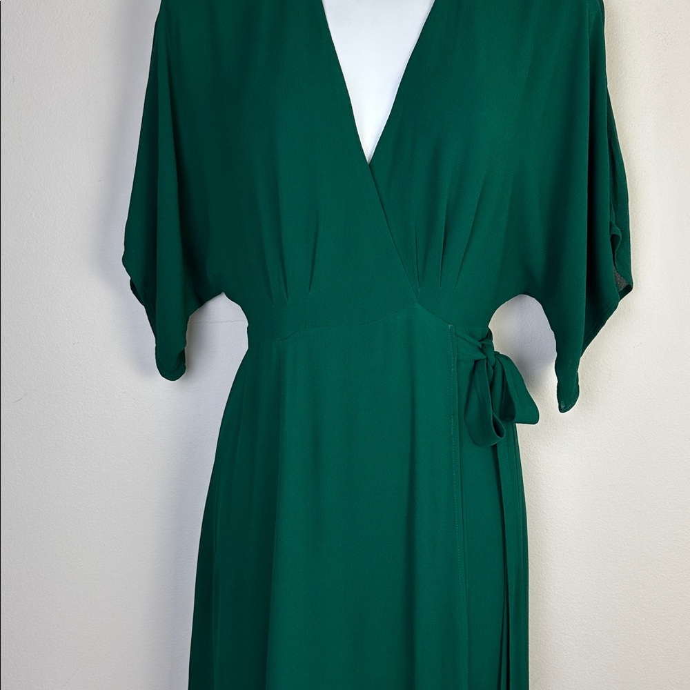Reformation Winslow Short Sleeve Wrap Dress in Emerald Green Small Whimsical USA - Picture 4 of 16